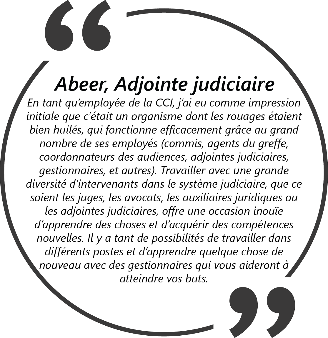 Citation d'Abeer, adjointe judiciaire